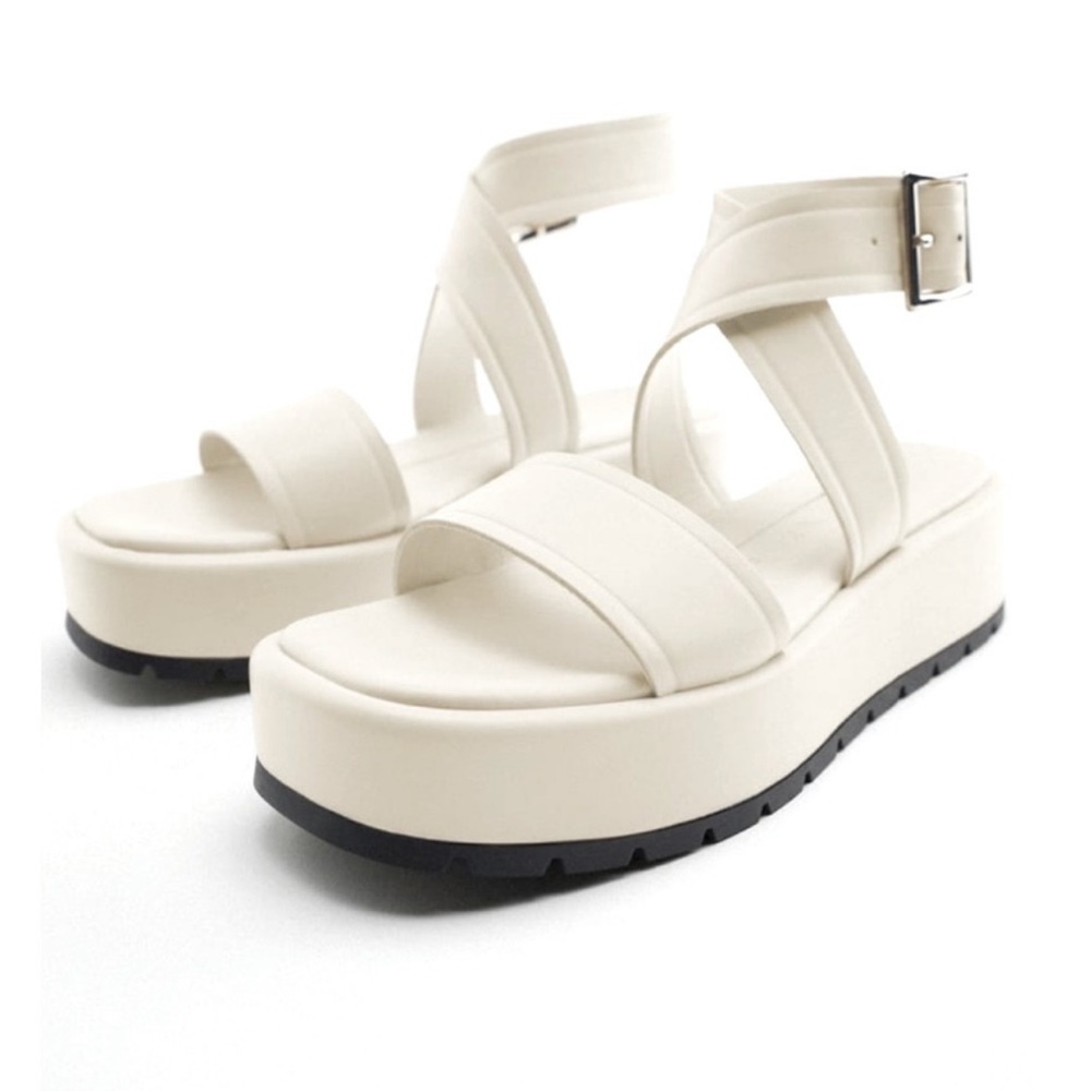 Zara Cream Faux Leather Strappy Sandals (7.5 US)